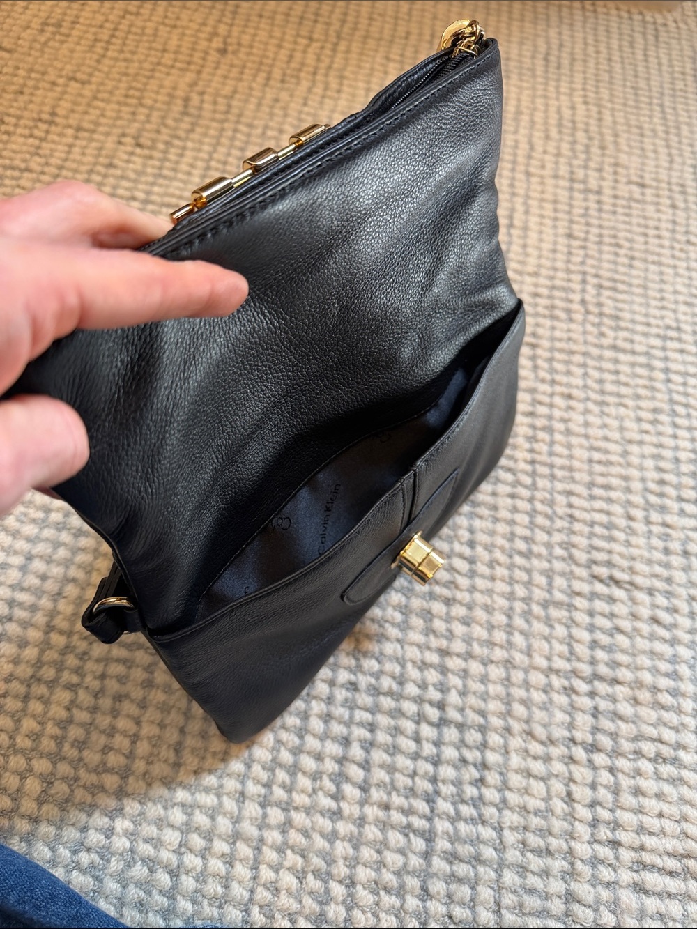 Calvin Klein Black Leather Wristlet Clutch with Gold Accent - Picture 6 of 7